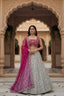 Elegant faux georgette flared lehenga with sequins embroidery, can-can layers and dupatta for wedding and festive wear