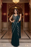 Elegant faux georgette ready-to-wear saree with real mirror work and attached pallu for wedding and festive wear