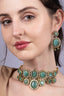 Green Stone Statement Gold-Plated Choker Necklace Set with Earrings