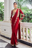 Elegant ready-to-wear faux georgette saree with real mirror work and attached pallu for wedding and festive wear