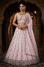 Semi-Stitched Pink Georgette Real Mirror, Sequins Embroidered Lehenga