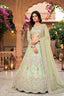 Mint green butterfly net lehenga with coding sequins embroidery for wedding and festive wear