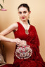 Red handcrafted potli bag with beads sequins zari embroidery and pearl detailing with chain strap for wedding and festive wear