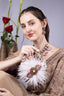 Blush pink feather mini bag with pearl bead embroidery floral motif suede lining and decorative handle for party and wedding wear