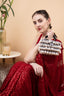 Pearl handcrafted clutch bag with traditional detailing short handle and detachable shoulder chain for wedding and festive wear