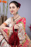 Suede potli bag with cutdana and crystal work and cascading embellishments with drawstring closure for wedding and festive occasions