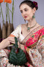Green sequin and bead embellished elegant clutch bag with suede lining for wedding and party wear
