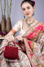 Red crystal embellished evening handbag with structured design handle and chain strap for wedding and festive wear