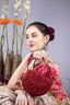 Red cut dana suede semi-circular clutch bag for wedding and party wear