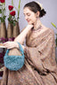 Blue cut dana suede semi-circular clutch bag for wedding and party wear