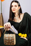 Beige hand-embellished mini clutch with diamond pearl bead sequin cutdana work suede lining inner pocket wedding and party wear