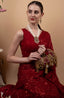 Red beaded floral mirror work clutch bag with handcrafted detailing and suede inner lining for wedding and festive wear