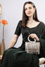 Silver sequin fringe clutch bag with ring handle detachable chain inner pocket and polyester lining for party and festive wear