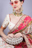 Ivory oval clutch bag with pearl crystal and cutdana embellishment raw silk lining and detachable chain for wedding and festive wear