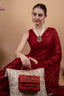 Red Hand Embellished Clutch Bag with Cutdana Sequins & Crystal Work