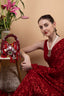 Eeth Red Mirror Clutch Bagwith Beads and Pearl Work