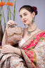Beige Hand Embellished Clutch Bag with Crystal Work