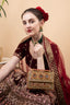 Gold Hand Embellished Clutch Bag with Cutdana, Sequins & Crystal Work