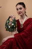 Eeth Green Mirror Clutch Bag with Beads and Pearl Work