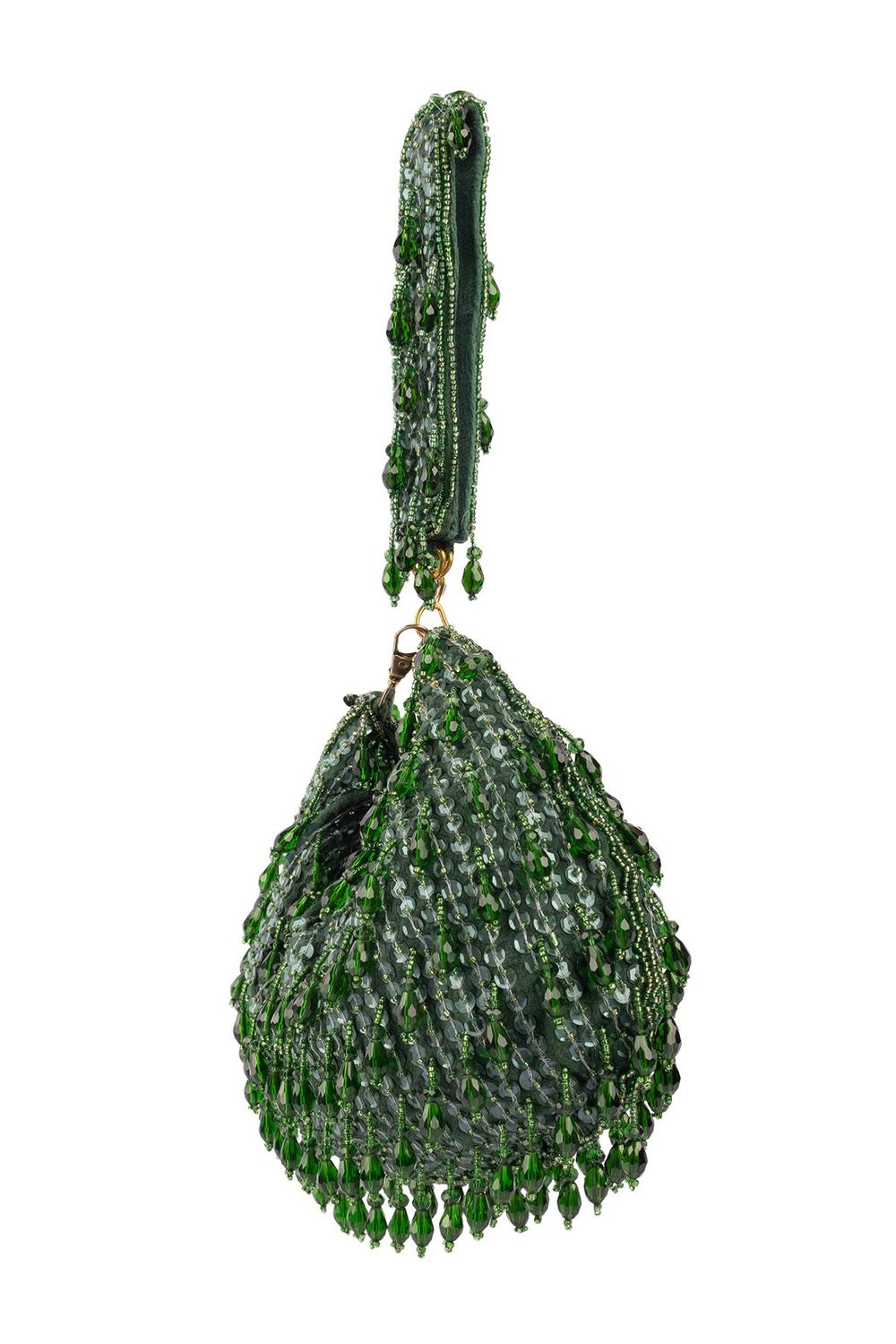 Green sequin and bead embellished elegant clutch bag with suede lining for wedding and party wear