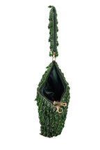 Green sequin and bead embellished elegant clutch bag with suede lining for wedding and party wear