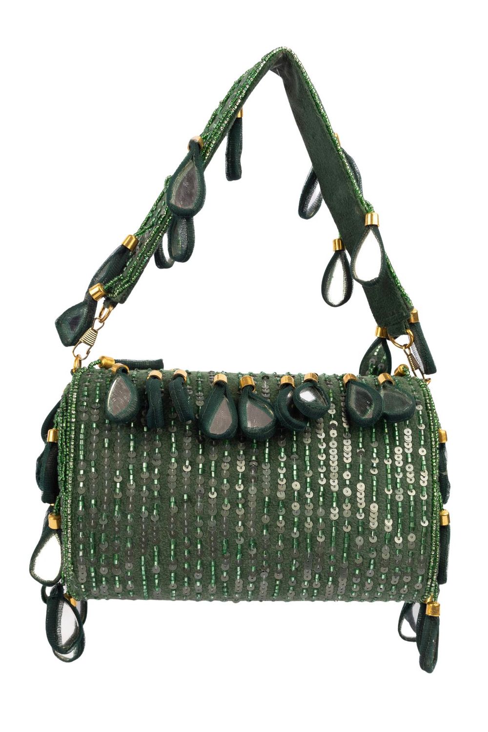 Emerald mirror work cut dana and sequin embellished handcrafted statement bag for wedding and festive wear