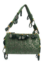 Emerald mirror work cut dana and sequin embellished handcrafted statement bag for wedding and festive wear