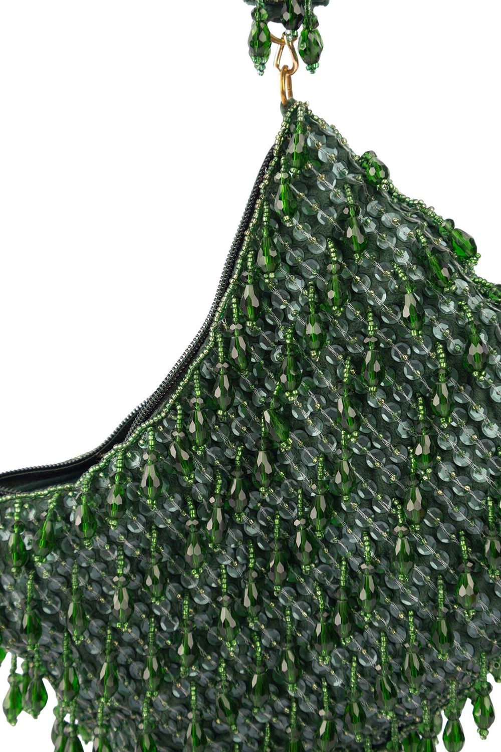 Green sequin and bead embellished elegant clutch bag with suede lining for wedding and party wear