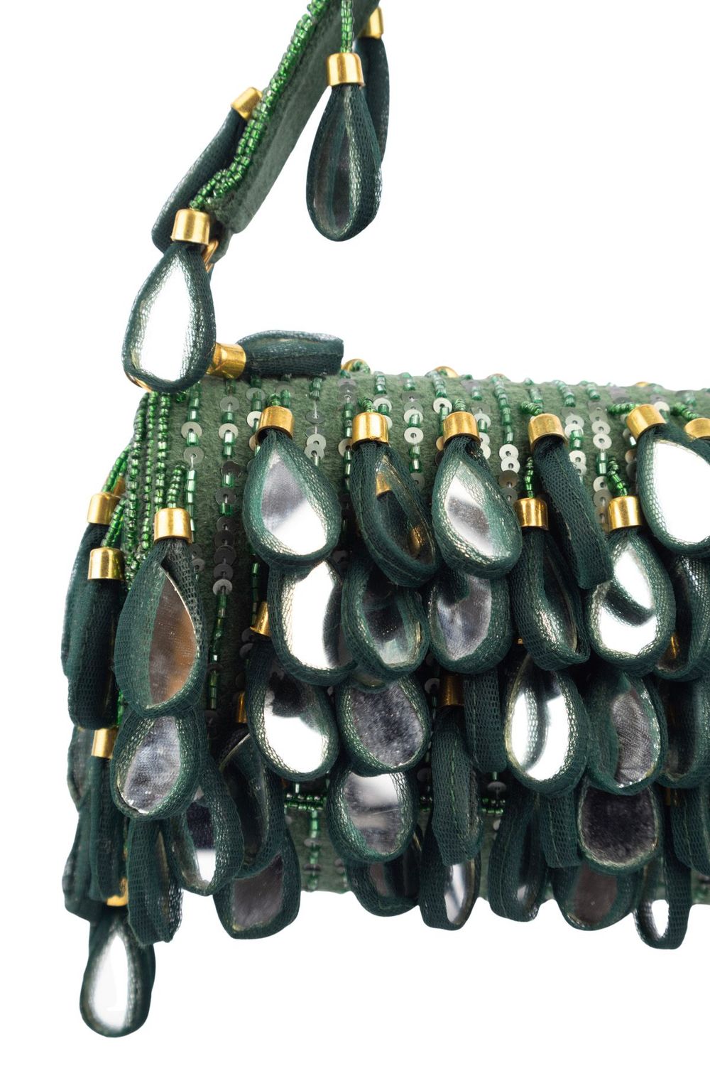 Emerald mirror work cut dana and sequin embellished handcrafted statement bag for wedding and festive wear