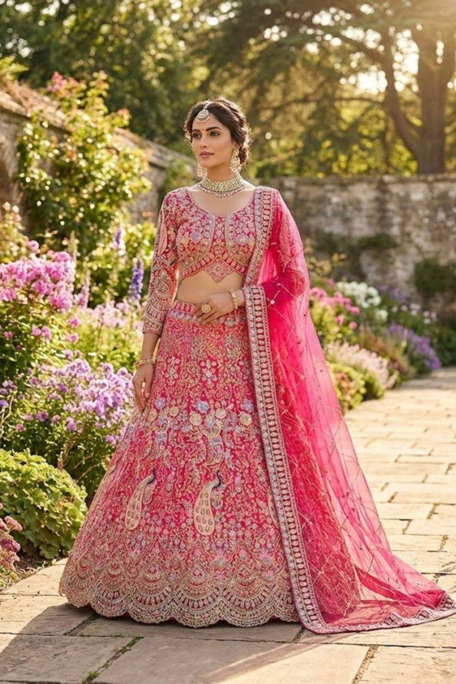 Red butterfly net lehenga with coding sequins embroidery for wedding, bridal and festive wear Hover Image