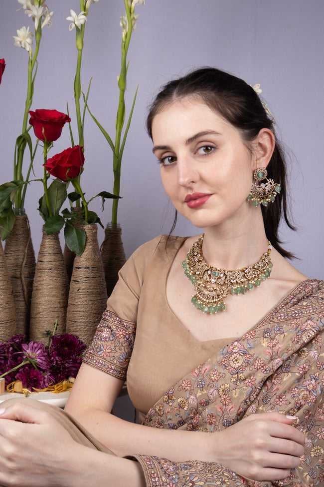Green Stone Kundan Bridal Necklace Set Main Image