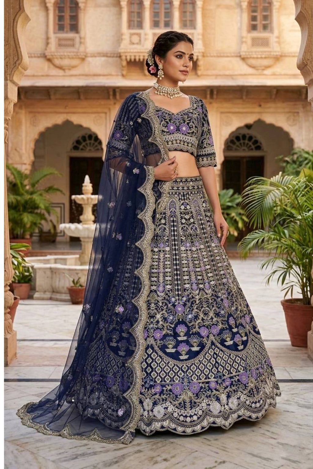 Mono satin silk flared lehenga with sequins cut work can-can layers unstitched blouse and dupatta for wedding and festive wear