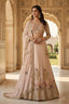 Beige flared faux georgette embroidered lehenga set for wedding and party wear