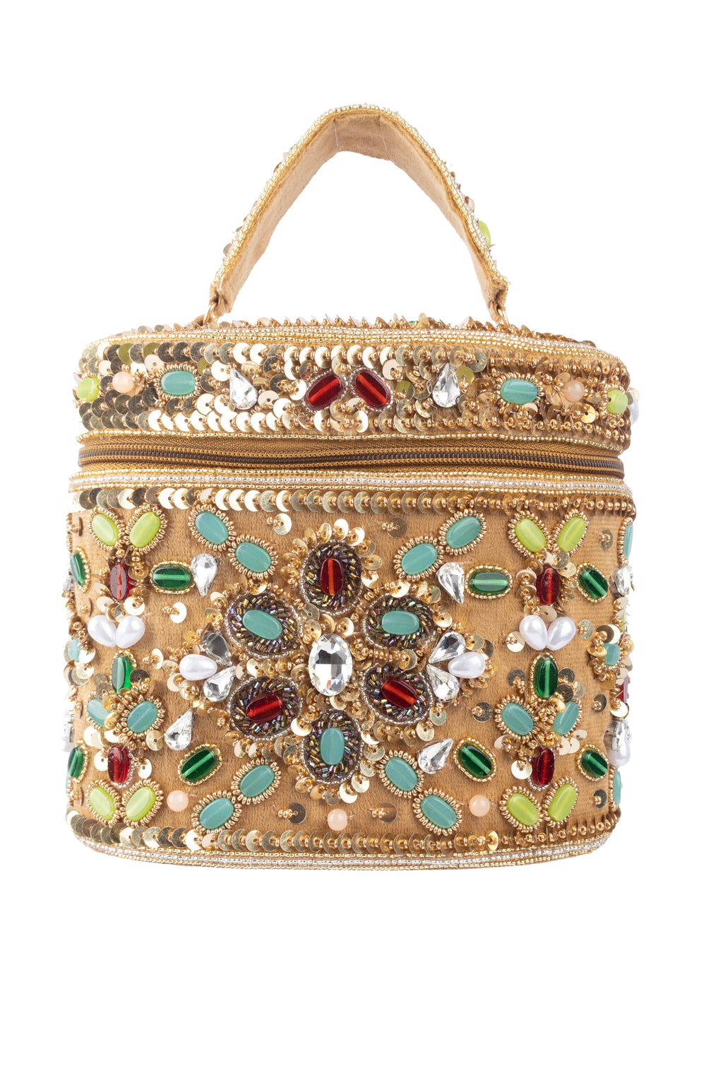 Eeth Gold Embellished Box Clutch with Zip Closure