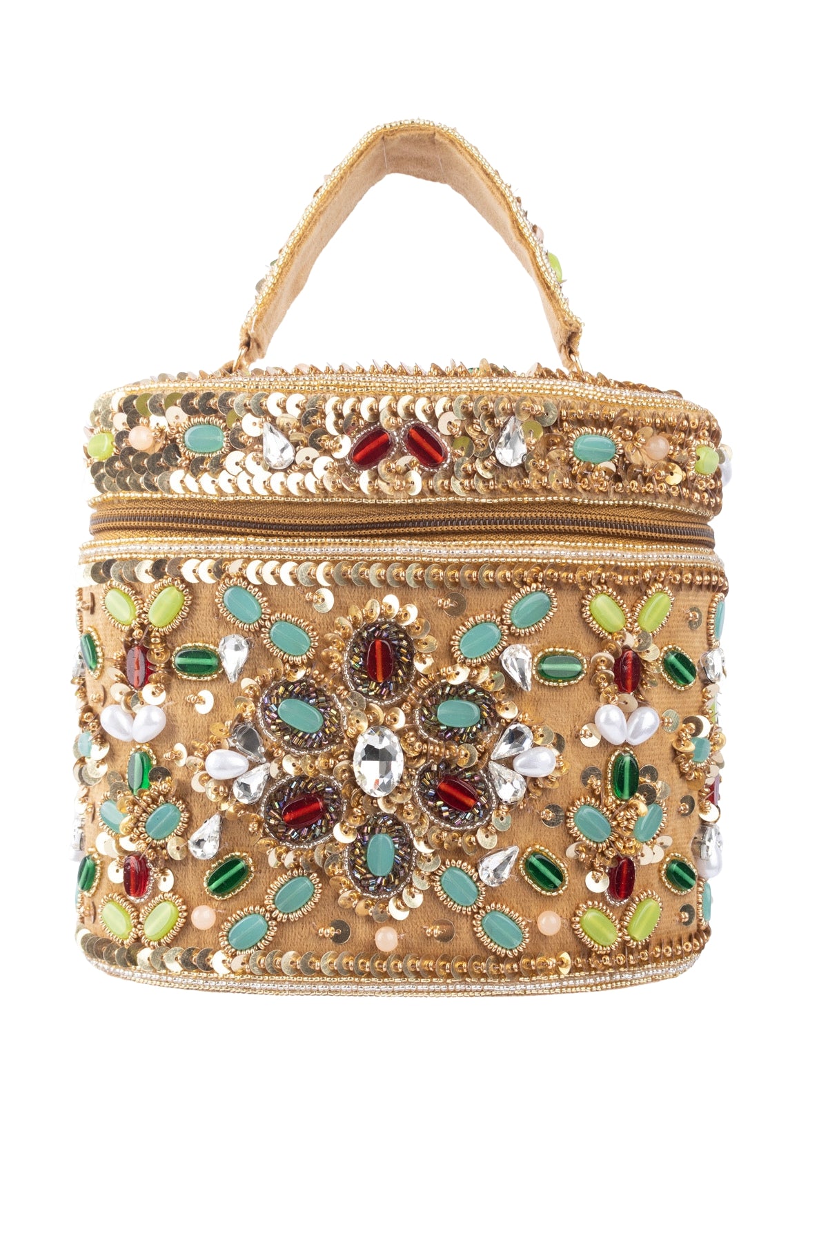 Eeth Gold Embellished Box Clutch with Zip Closure