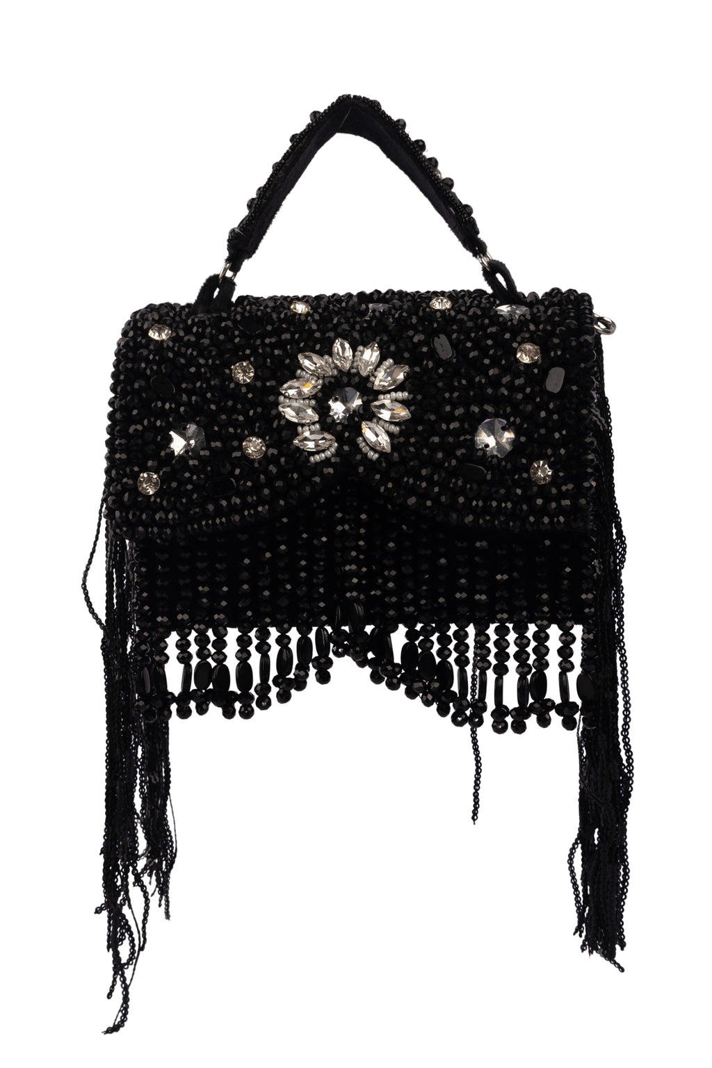 Black Hand Embellished Clutch Bag with Crystal Work