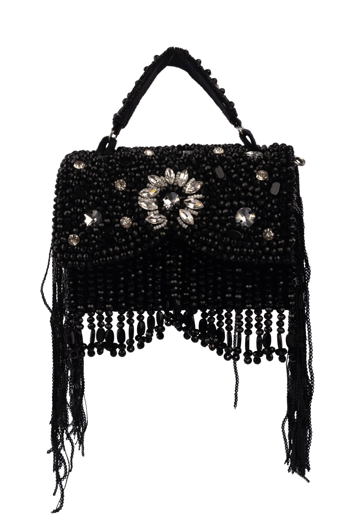 Black Hand Embellished Clutch Bag with Crystal Work