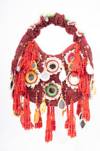 Eeth Red Mirror Clutch Bagwith Beads and Pearl Work