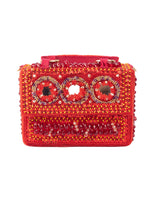 Red Hand Embellished Clutch Bag with Cutdana Sequins & Crystal Work