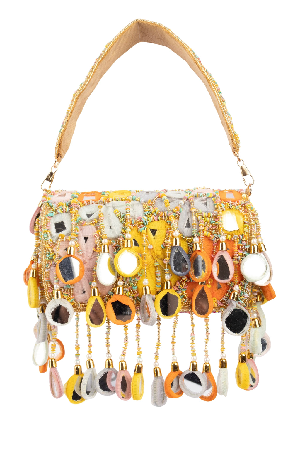 Eeth Gold Base Multicolour Mirror Work Sequin Detailing Clutch Bag