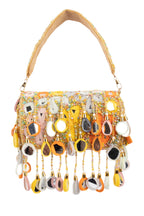 Eeth Gold Base Multicolour Mirror Work Sequin Detailing Clutch Bag