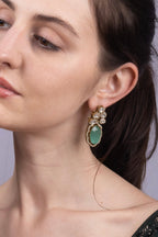 Green Stone Kundan Gold-Plated Statement Earrings