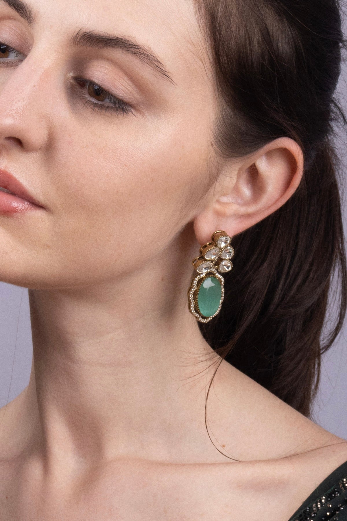 Green Stone Kundan Gold-Plated Statement Earrings
