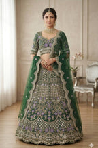 Flared mono satin silk lehenga with sequins cut work can-can layers blouse and dupatta for wedding and festive wear
