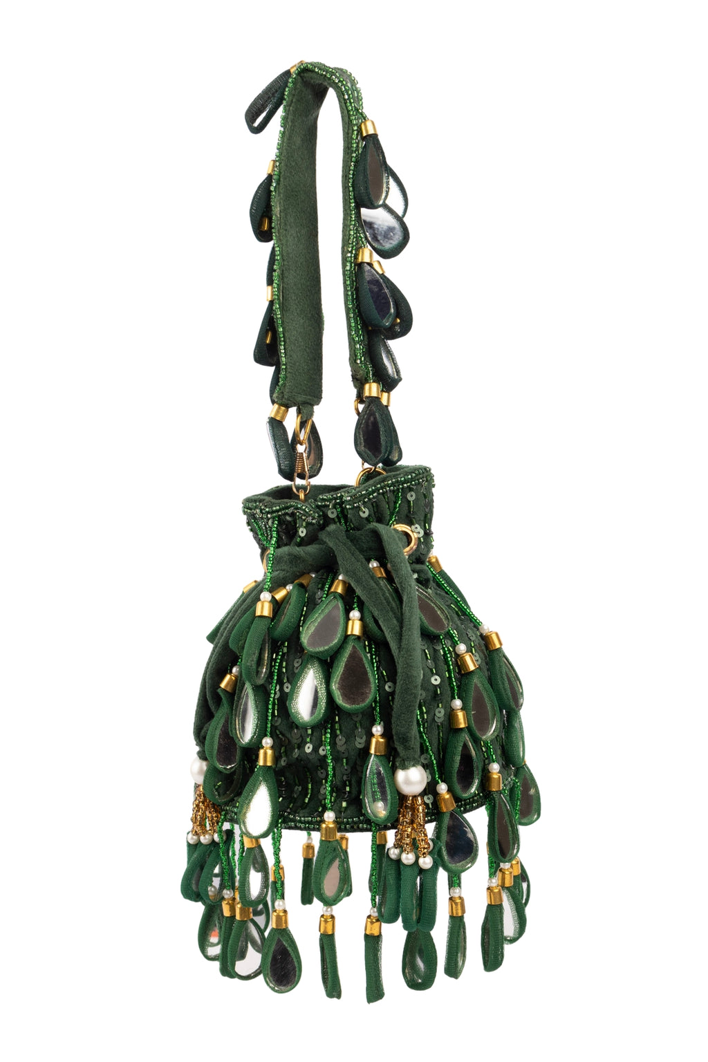 Emerald Green Mirror & Cut Dana Suede Potli Bag