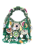 Eeth Green Mirror Clutch Bag with Beads and Pearl Work