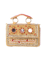 Gold Hand Embellished Clutch Bag with Cutdana, Sequins & Crystal Work