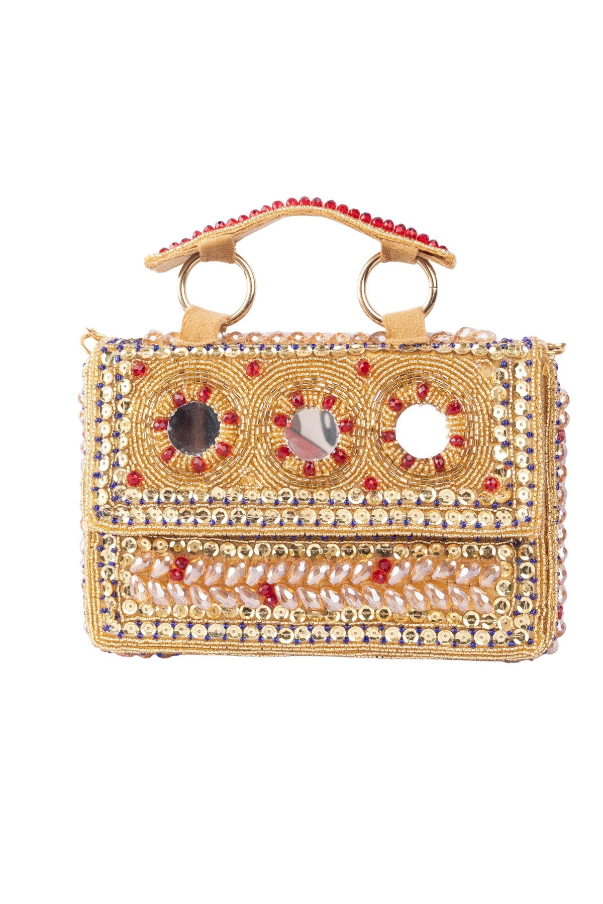 Gold Hand Embellished Clutch Bag with Cutdana, Sequins & Crystal Work