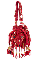 Wine Red  Mirror & Cut Dana Suede Potli Bag