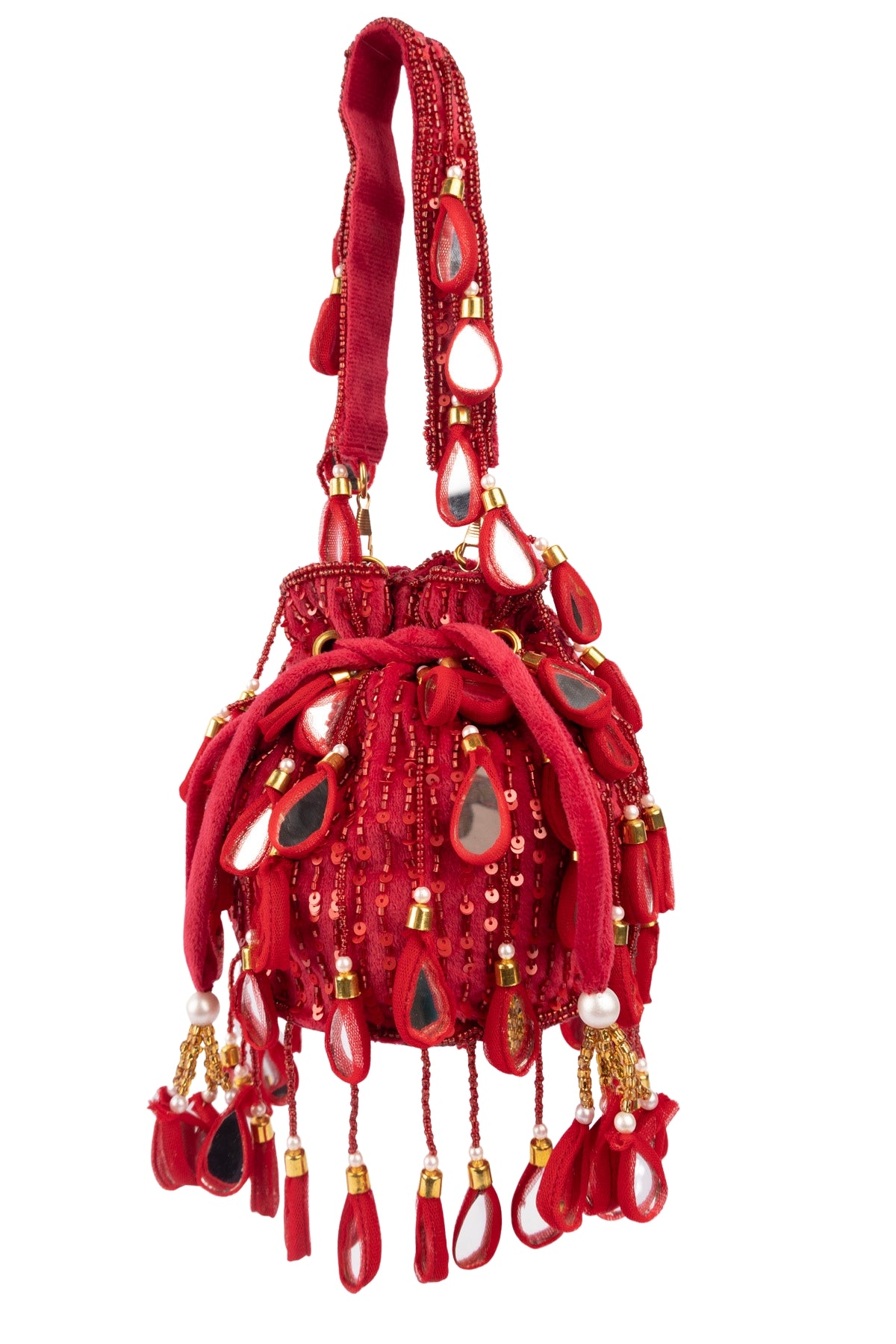 Wine Red  Mirror & Cut Dana Suede Potli Bag